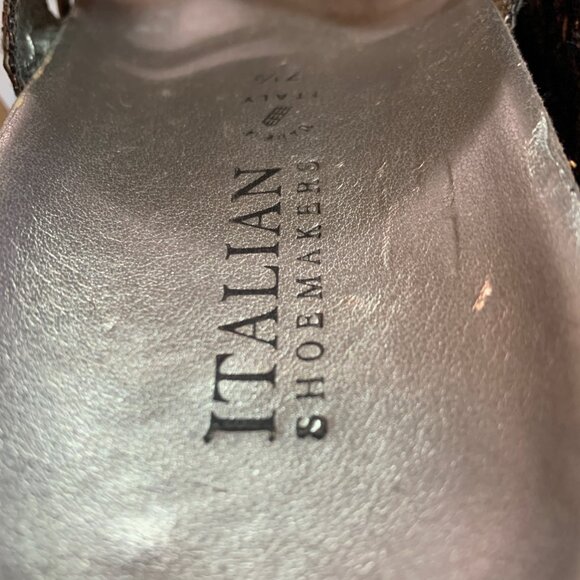 Italian Shoemakers Sandals Slide On Silver Metallic Embroidered Wedge 7.5 Boho - Picture 9 of 9